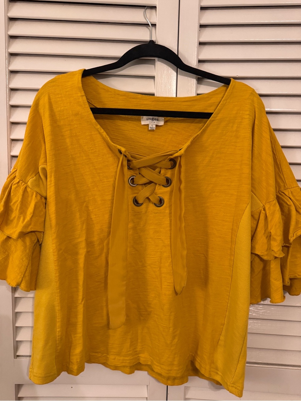 Umgee Mustard Lace-Up Top